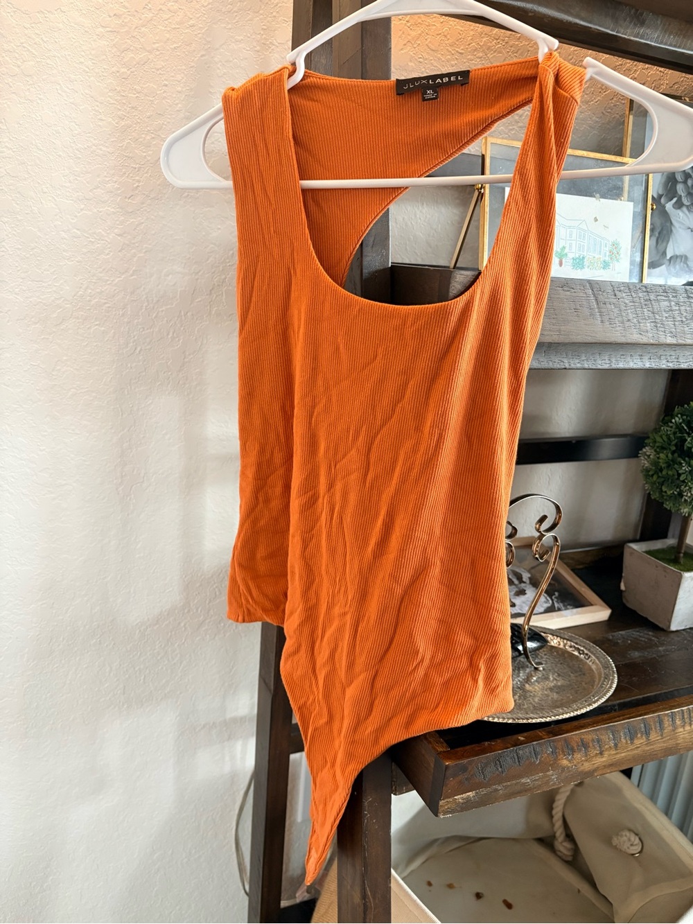 JLUXLABEL One-Shoulder Orange Ribbed Bodysuit